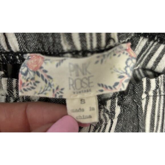 Pink Rose Pants Womens Small Gray & White Striped Pull On Boho Wide Leg (e1) - Picture 7 of 8